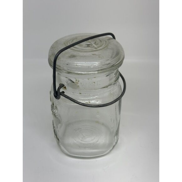 ANTIQUE BALL IDEAL GLASS 12 FL Oz MASON JAR w/Glass Lid Wire Bail - Picture 4 of 5